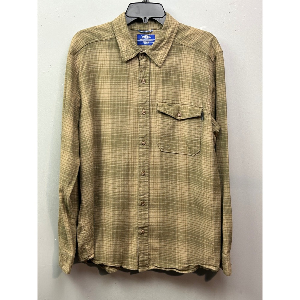 AFCO‎ Fishing Shirt Mens Medium Plaid Button Up Long Sleeve Outdoors Gorpcore